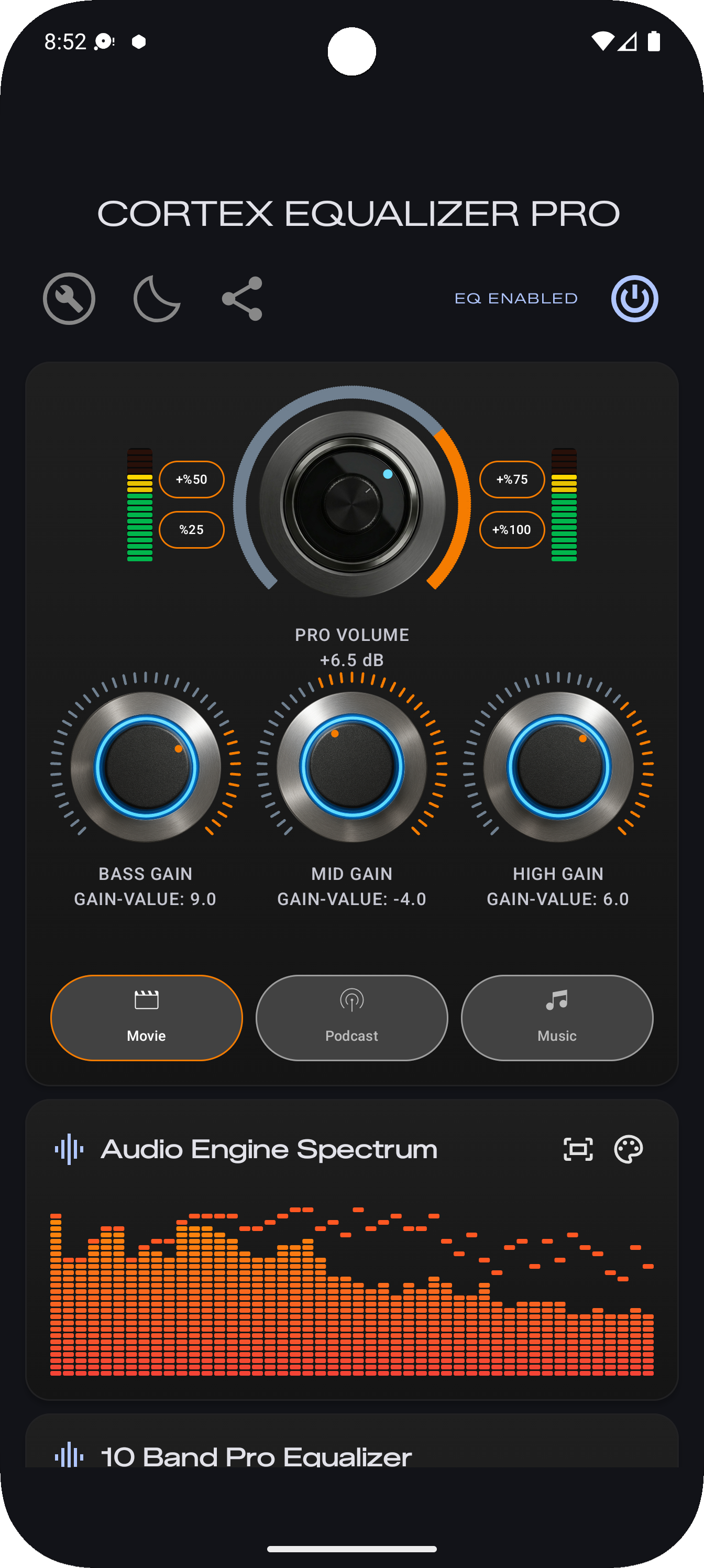 Cortex Equalizer PRO app interface